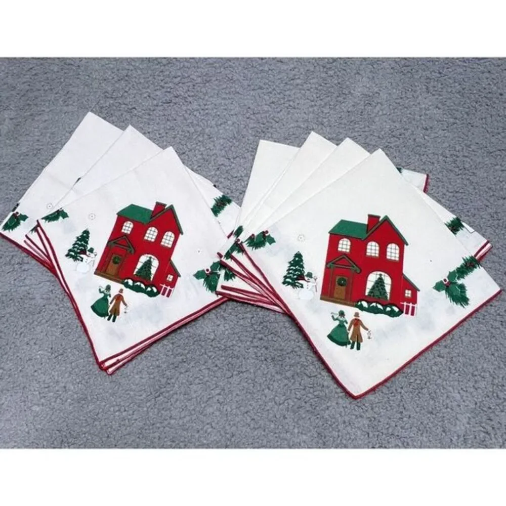 Christmas Winter Bardwil Seasons 17‎ Inch Napkins Set of 7 Holiday Home Carolers